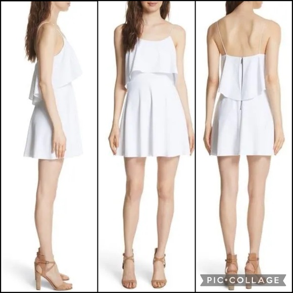 Alice + Olivia White Silk Blend Crepe Flounce Ruffle Popover Bodice Mini Dress - Picture 3 of 14